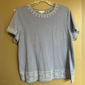 J.jill blue eyelet neckline tshirt size 1X